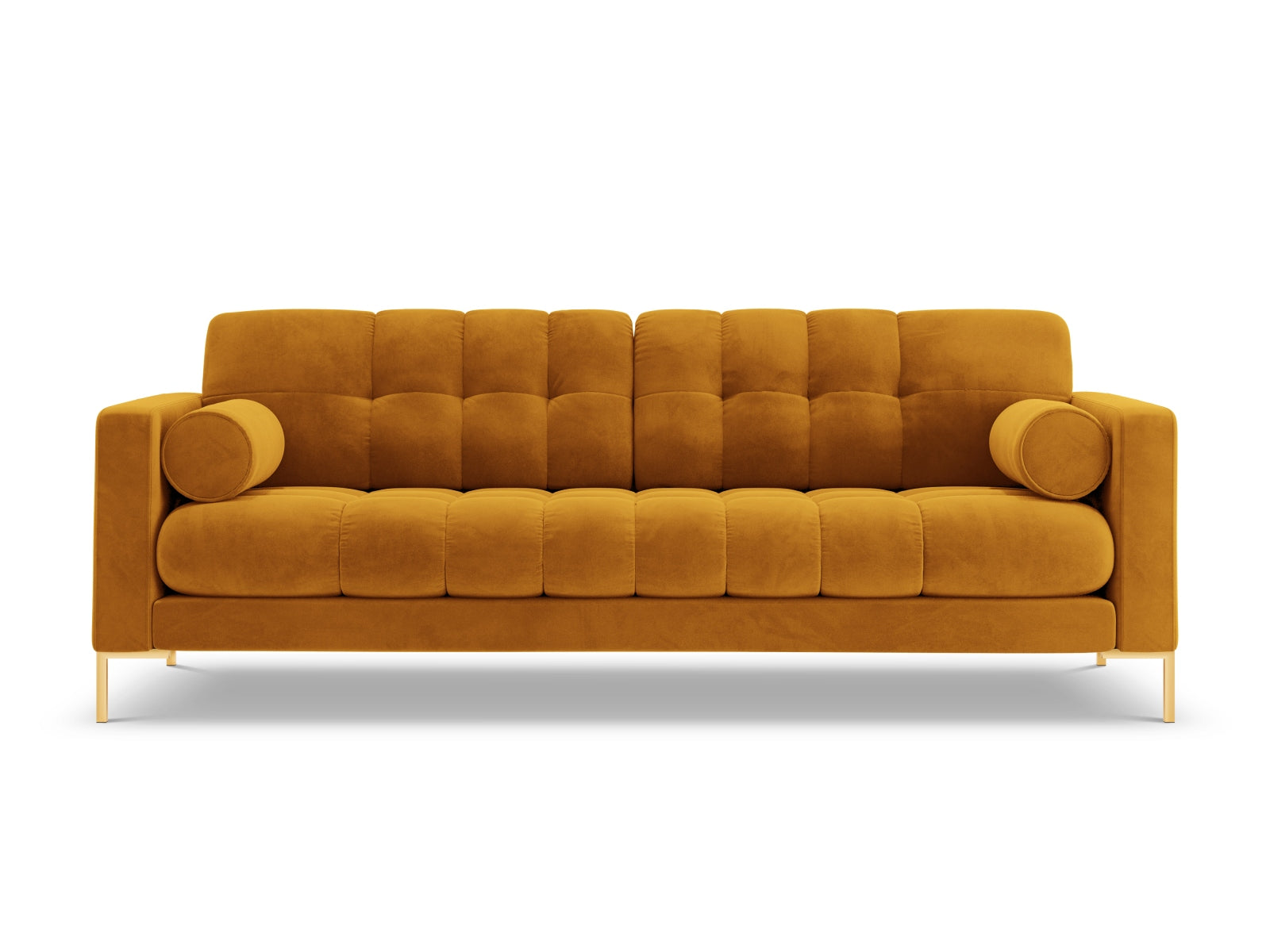 Stilvolles 3-Sitzer Sofa Bali in leuchtendem Gelb-Bluvel, perfekt für gemütliche Wohnzimmer und gesellige Abende.
