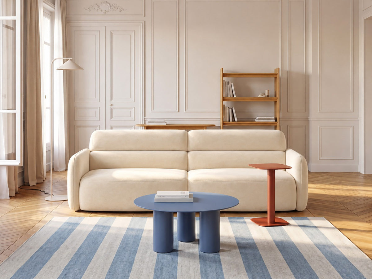 Dreisitzer-Sofa Malmo mit Stoffbezug und niedrigen schwarzen Kunststoffbeinen