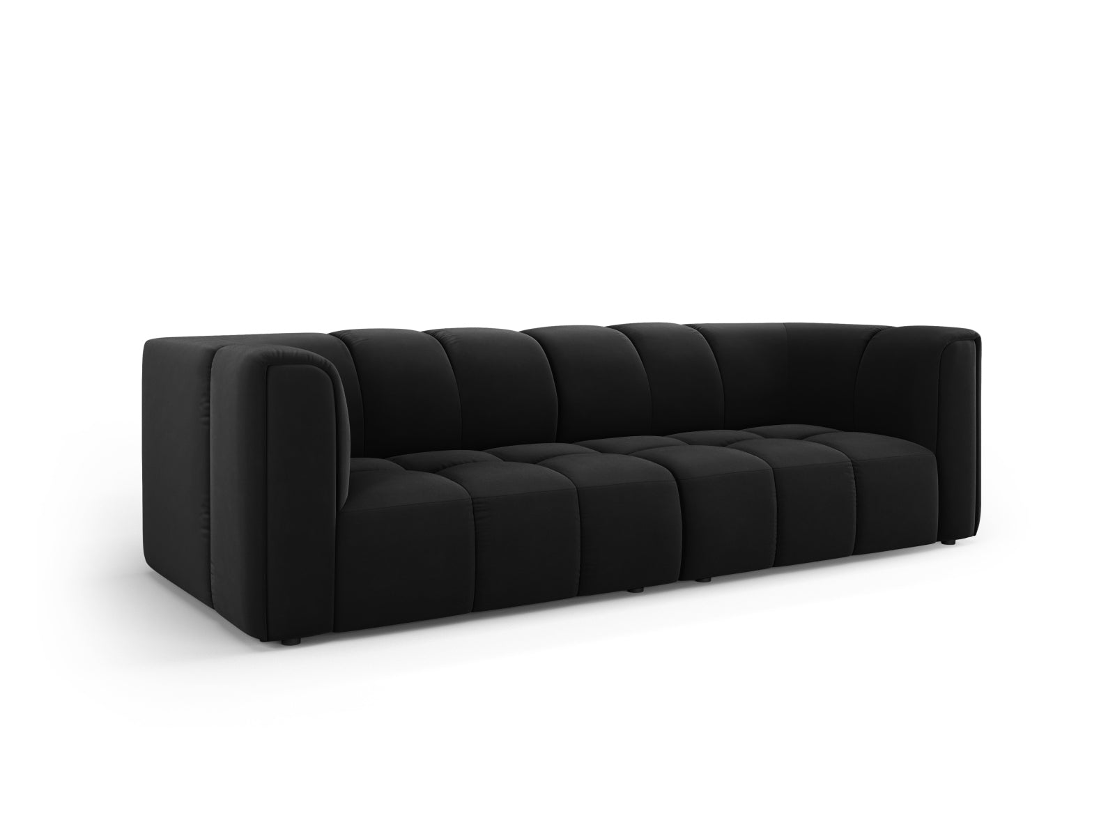 Elegantes 3-Sitzer Sofa Moritz in stilvollem Black-Bluvel, ideal für moderne Wohnräume, erhältlich bei KAQTU Design AG.
