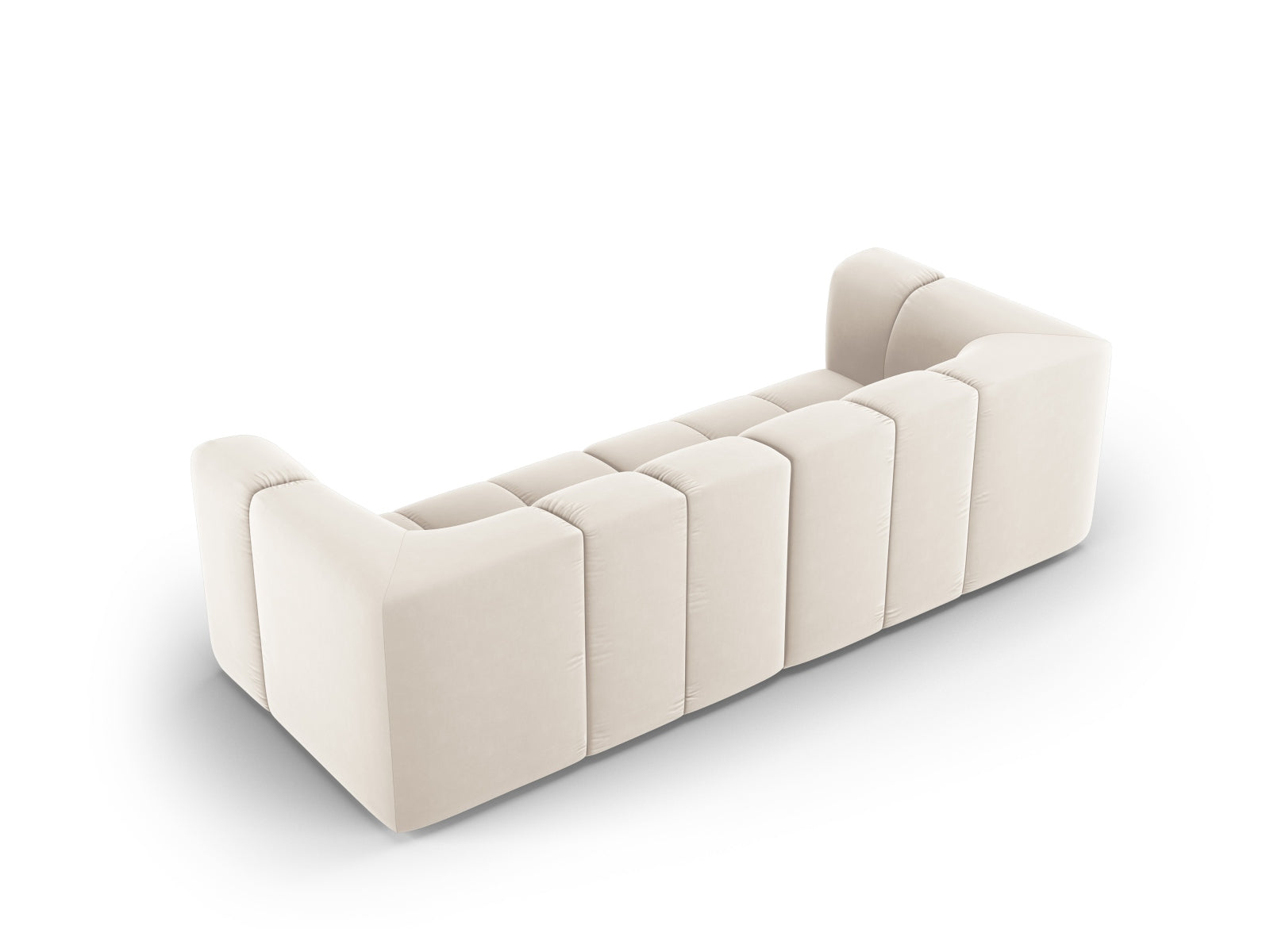 Modulares 3-Sitzer Sofa Moritz in sanftem Beige-Bluvel, perfekt für moderne Wohnkonzepte und gemütliche Entspannung.