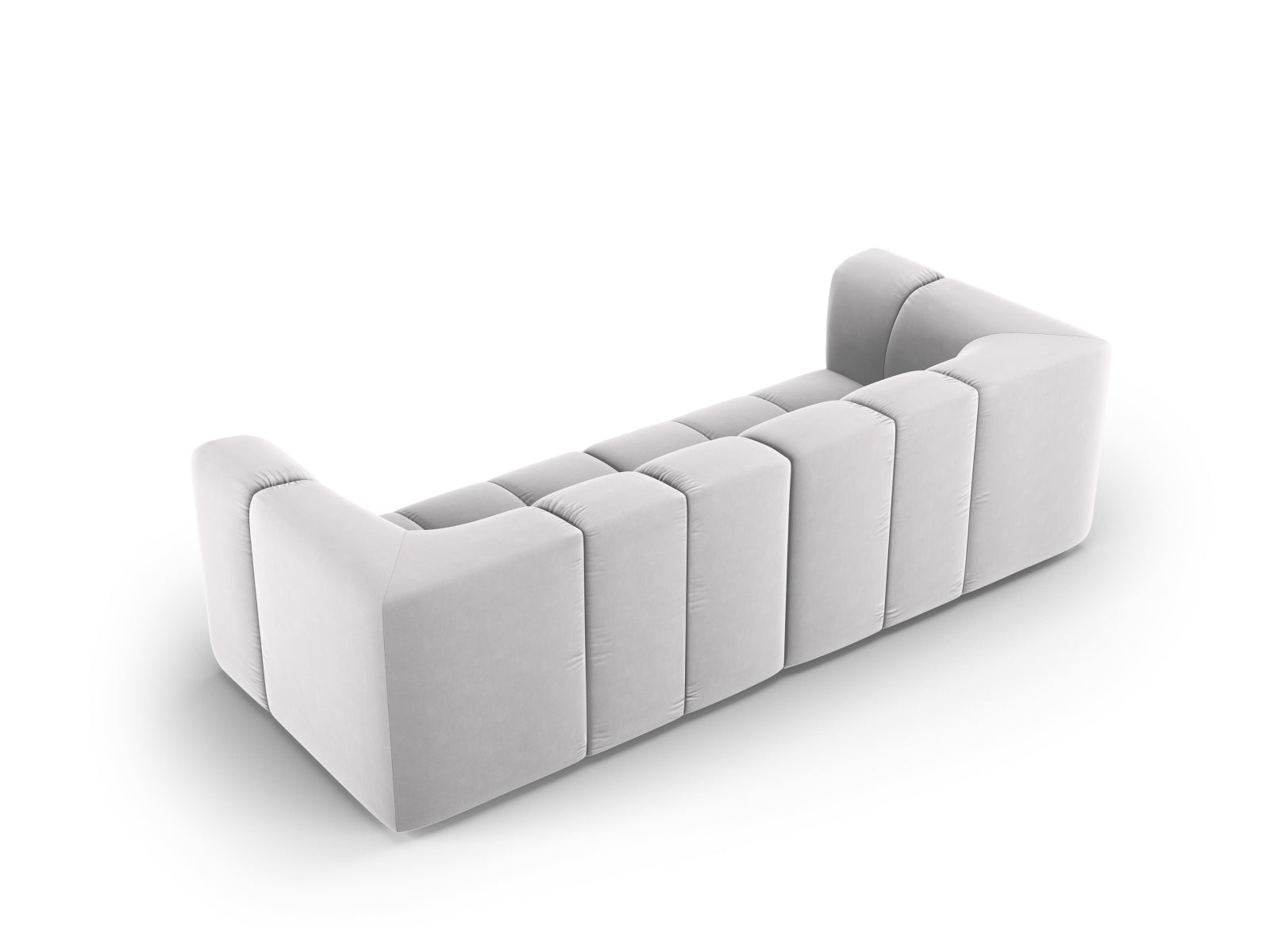 Modulares 3-Sitzer Sofa Moritz in edlem Silver-Bluvel, perfekt für zeitgemäße Inneneinrichtungen und vielseitige Raumgestaltungen.