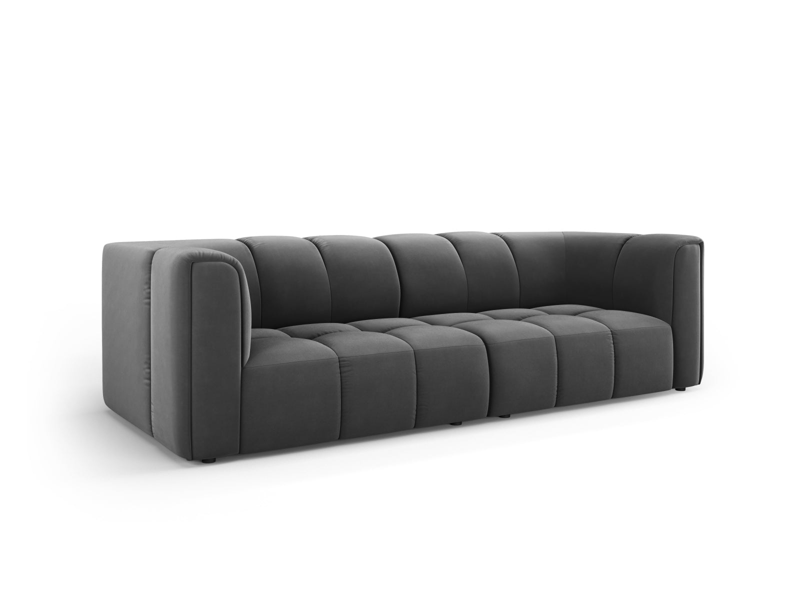 Elegantes 3-Sitzer Sofa Moritz in stilvollem Grau-Bluvel, ideal für moderne Wohnräume, erhältlich bei KAQTU Design AG.
