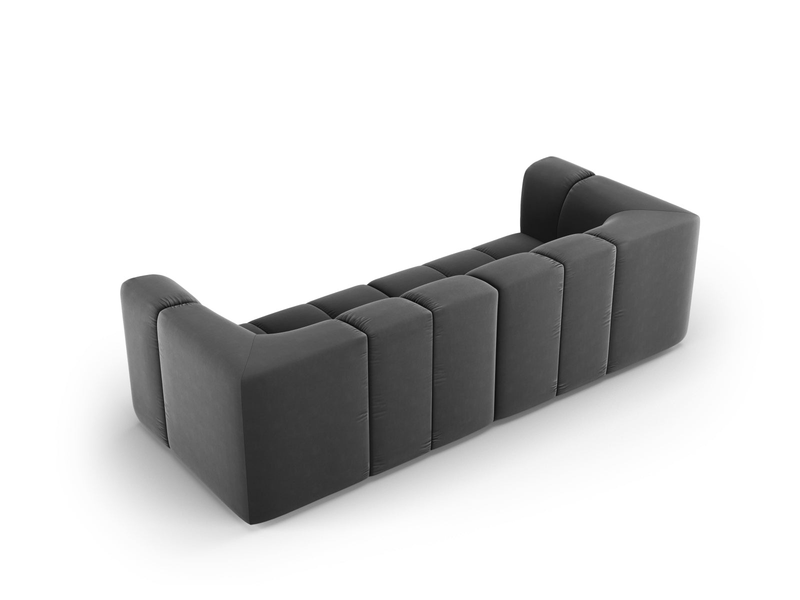 Modulares 3-Sitzer Sofa Moritz in hochwertigem Grau-Bluvel, perfekt für zeitgemäße Inneneinrichtungen und vielseitige Raumgestaltungen.