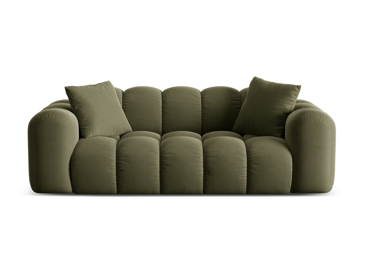 3er Sofa Treno mit Stoffbezug, schwarzen Kunststoffbeinen und flacher Rückenlehne