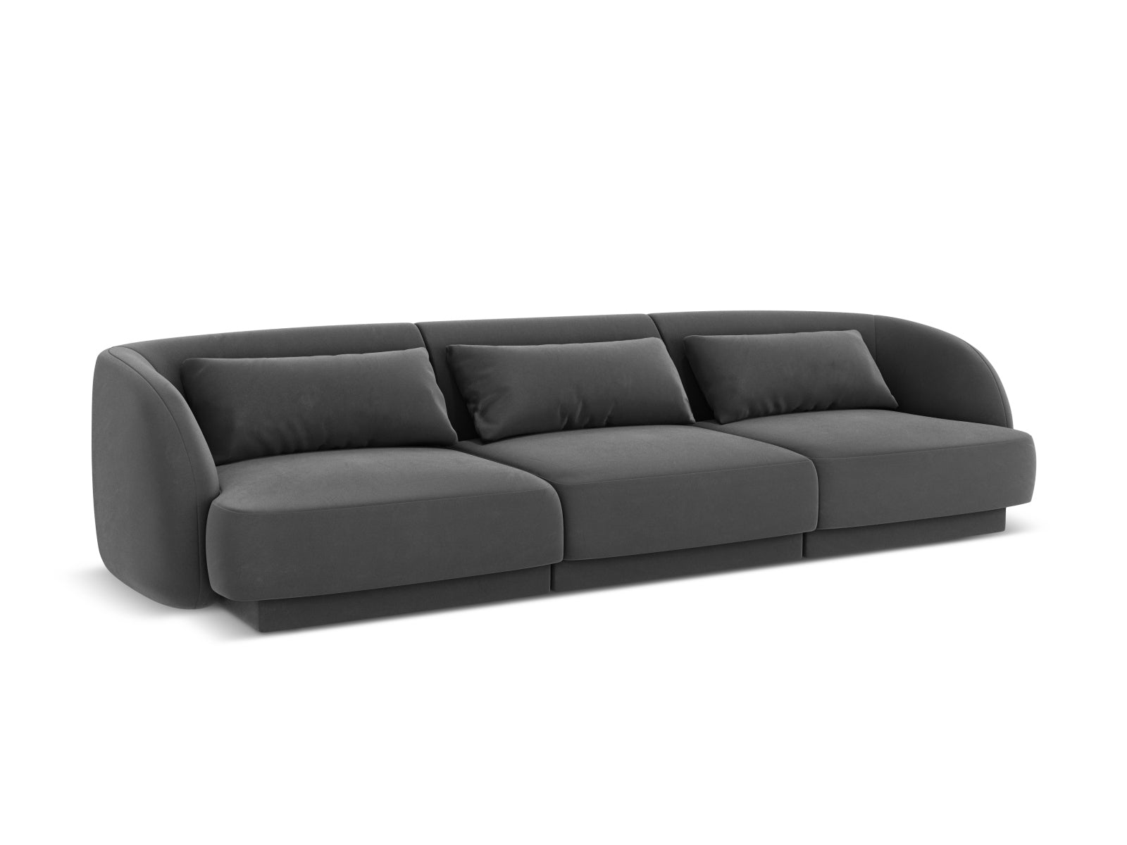 Stilvolles 3-Sitzer Sofa Tulum aus Velours in Grau-Blau, perfekt für moderne Wohnkonzepte und gemütliche Entspannung.