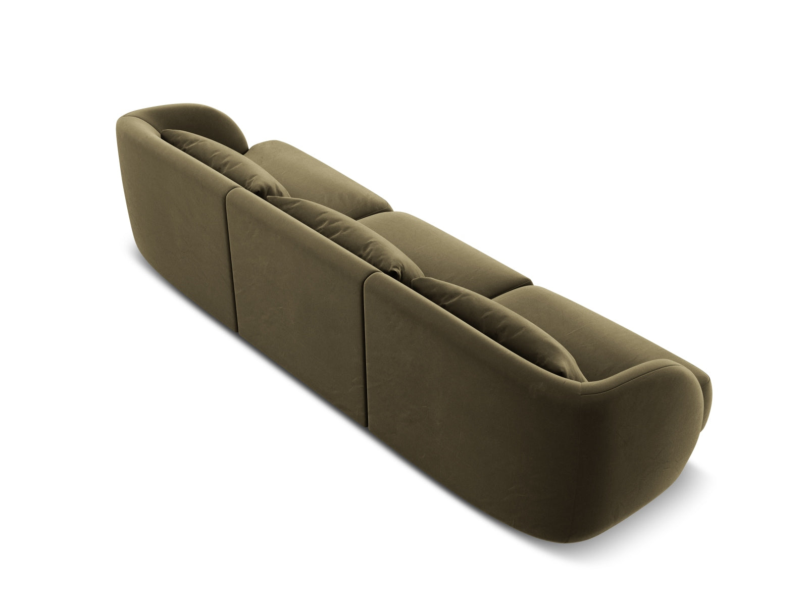 Elegantes 3-Sitzer Sofa Tulum aus weichem Velours in Green-Bluvel, ideal für stilvolle und einladende Wohnräume.