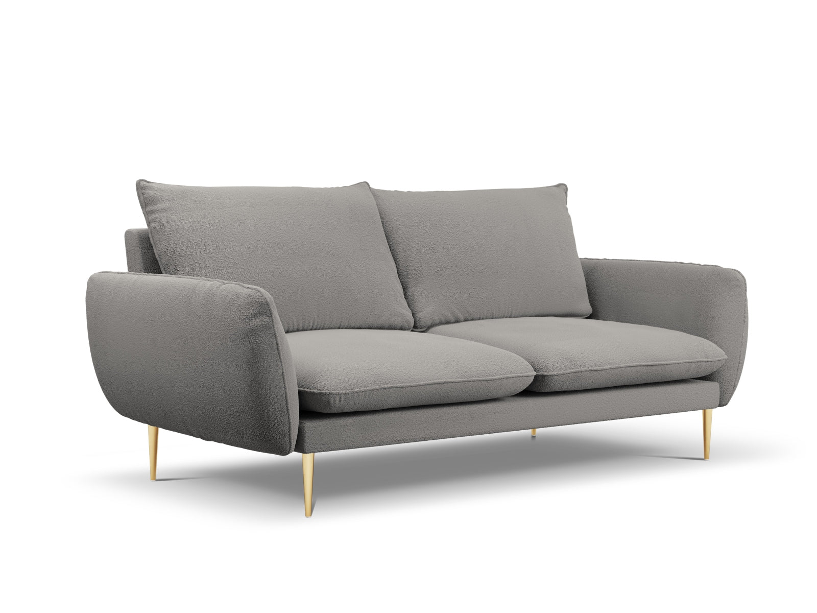 Stilvolles 3-Sitzer Sofa "Vienna" in grauem Boucle-Stoff, 92 cm breit, mit edlen goldenen Details für ein modernes Ambiente.