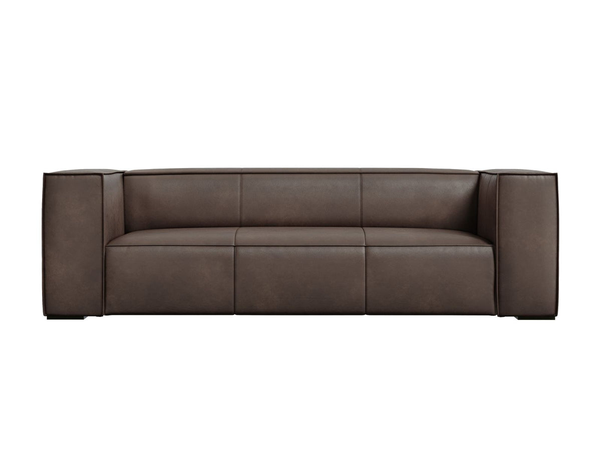 Turin 3er Sofa mit Rindsleder-Bezug in Grey Brown, Holzrahmen und schwarzen Buchenholzbeinen, moderne Form von Cosmopolitan Design.