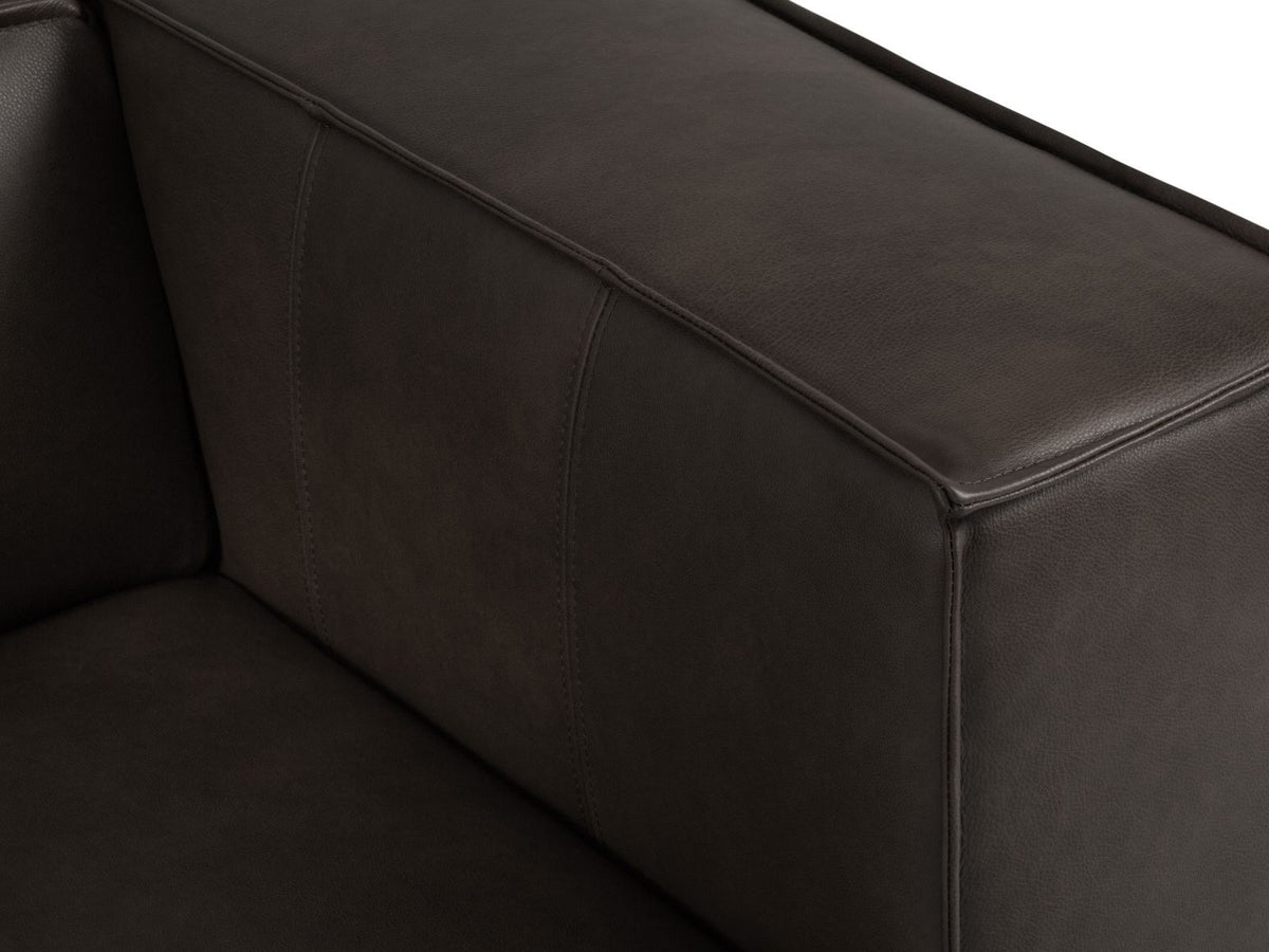 Turin 3er Sofa mit Rindsleder-Bezug in Grey Brown, Holzrahmen und schwarzen Buchenholzbeinen, moderne Form von Cosmopolitan Design.