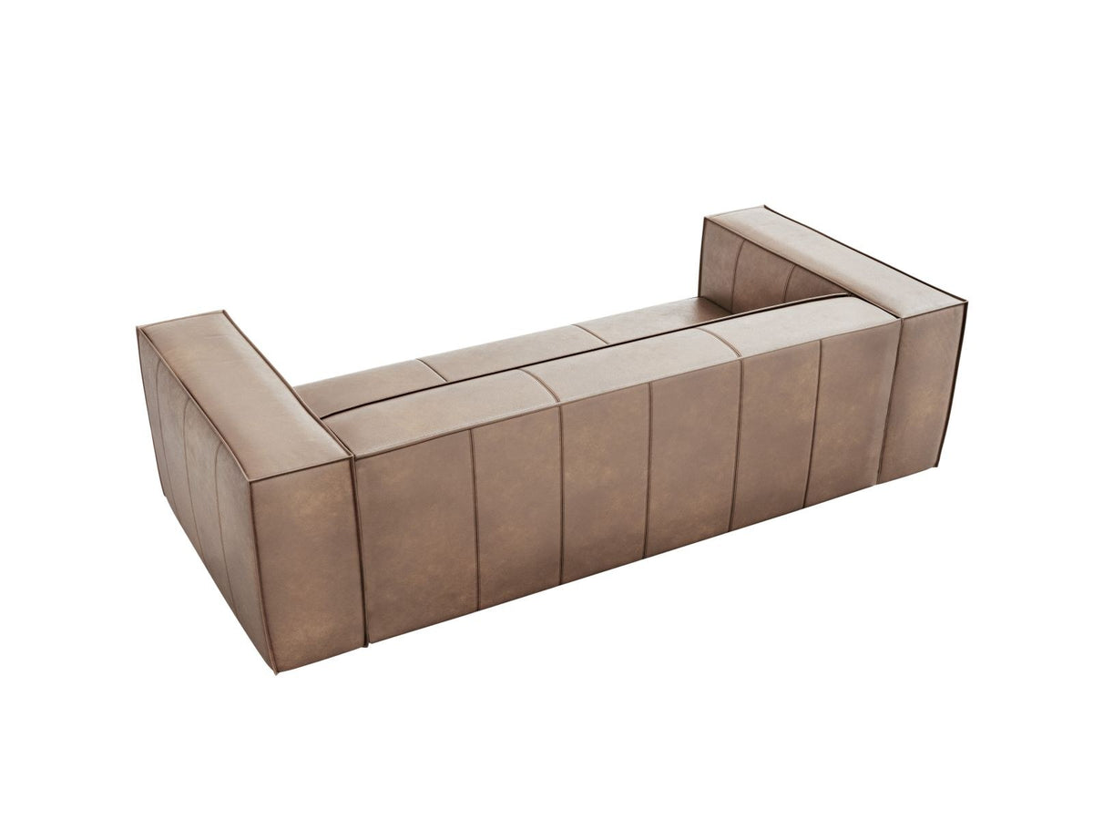 Turin 3er Sofa mit Rindsleder-Bezug in Grey Brown, Holzrahmen und schwarzen Buchenholzbeinen, moderne Form von Cosmopolitan Design.