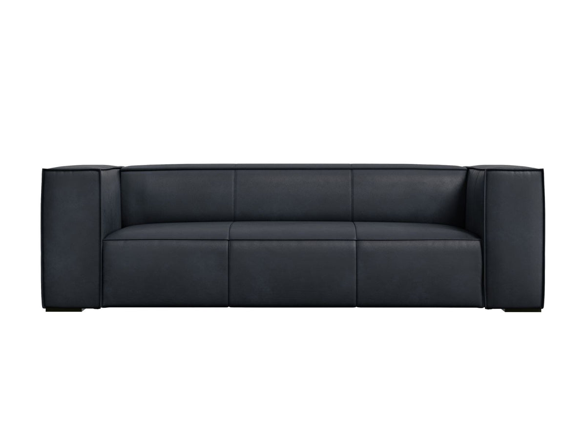 Turin 3er Sofa mit Rindsleder-Bezug in Grey Brown, Holzrahmen und schwarzen Buchenholzbeinen, moderne Form von Cosmopolitan Design.