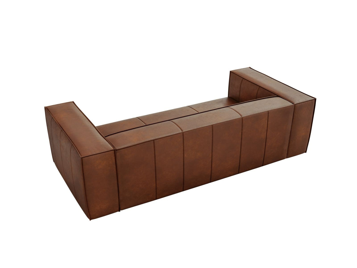 Turin 3er Sofa mit Rindsleder-Bezug in Grey Brown, Holzrahmen und schwarzen Buchenholzbeinen, moderne Form von Cosmopolitan Design.