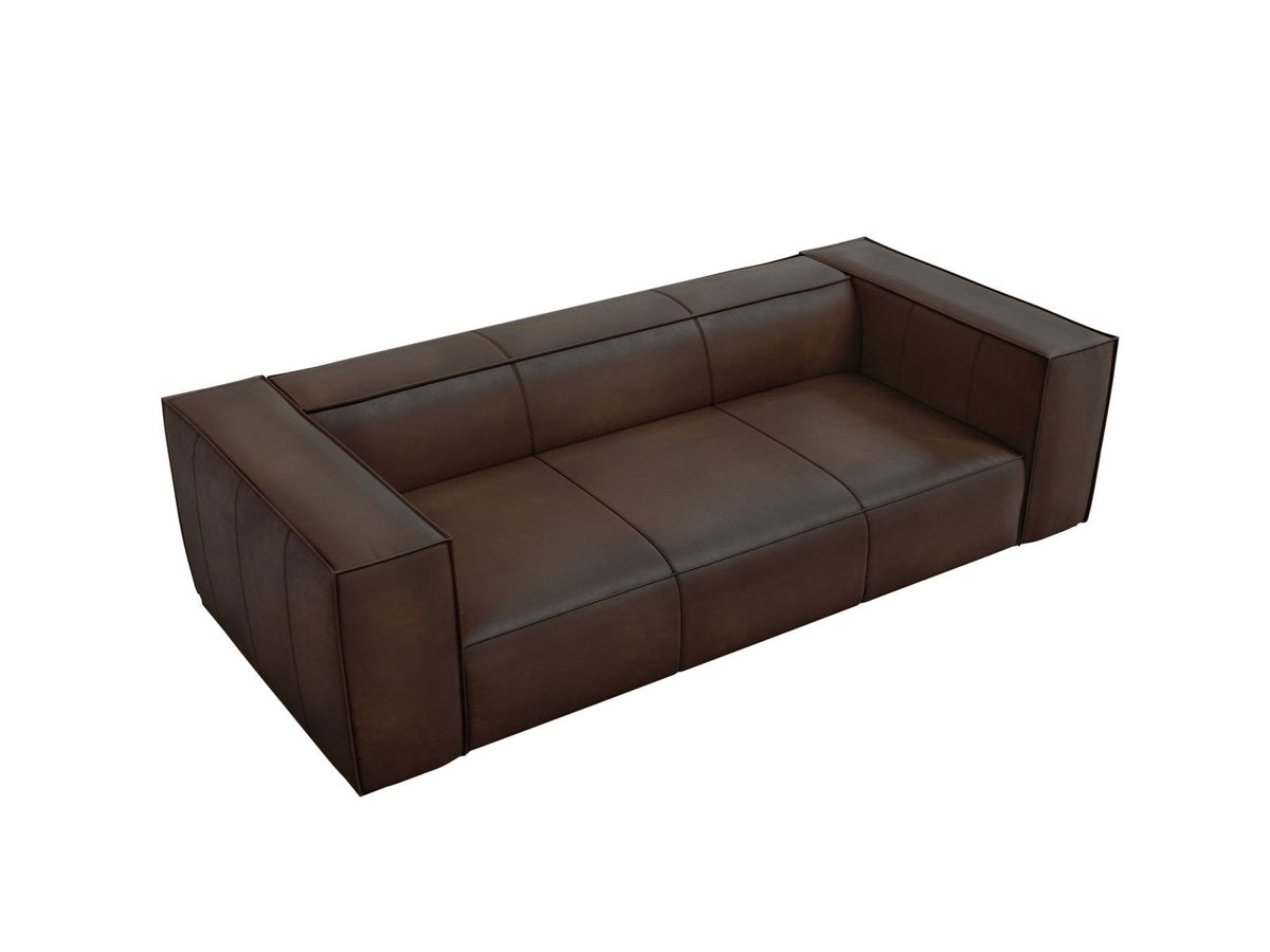 Turin 3er Sofa mit Rindsleder-Bezug in Grey Brown, Holzrahmen und schwarzen Buchenholzbeinen, moderne Form von Cosmopolitan Design.