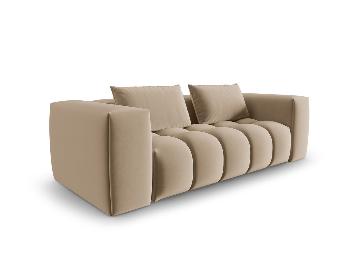 Modulares 3er Sofa Verona in Sand-Casino Samtstoff mit Massivholzrahmen und schwarzen Kunststoffbeinen, Cosmopolitan Design.