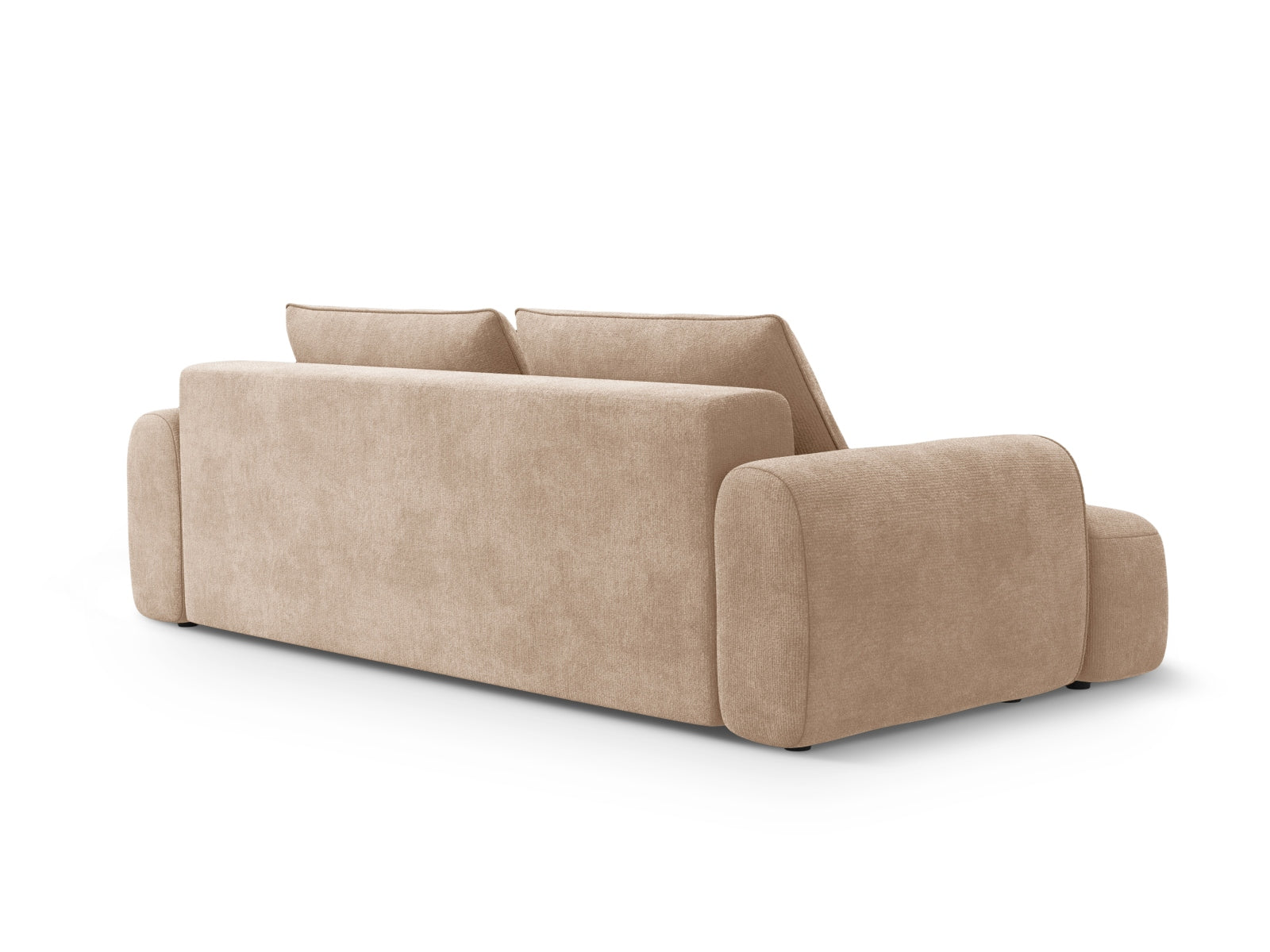 Stylisches 4-Sitzer Sofa Calma in Dunkelbeige, perfekt für moderne Wohnräume, mit cleverer Schlaffunktion und integriertem Stauraum.