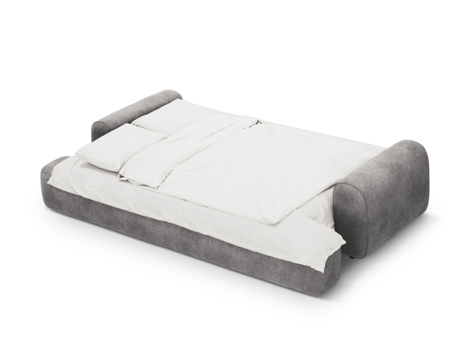 Stylisches 4-Sitzer Sofa Calma in zeitlosem Grau, ideal für entspannte Stunden, bietet praktische Schlaffunktion und Stauraum für mehr Ordnung.