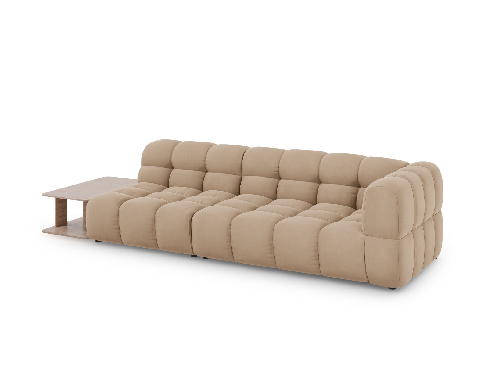 Elegantes Sky Velour Sofa in Sand-Casino, 4-Sitzer, linksseitig, ideal für stilvolle Wohnräume, von Cosmopolitan Design.