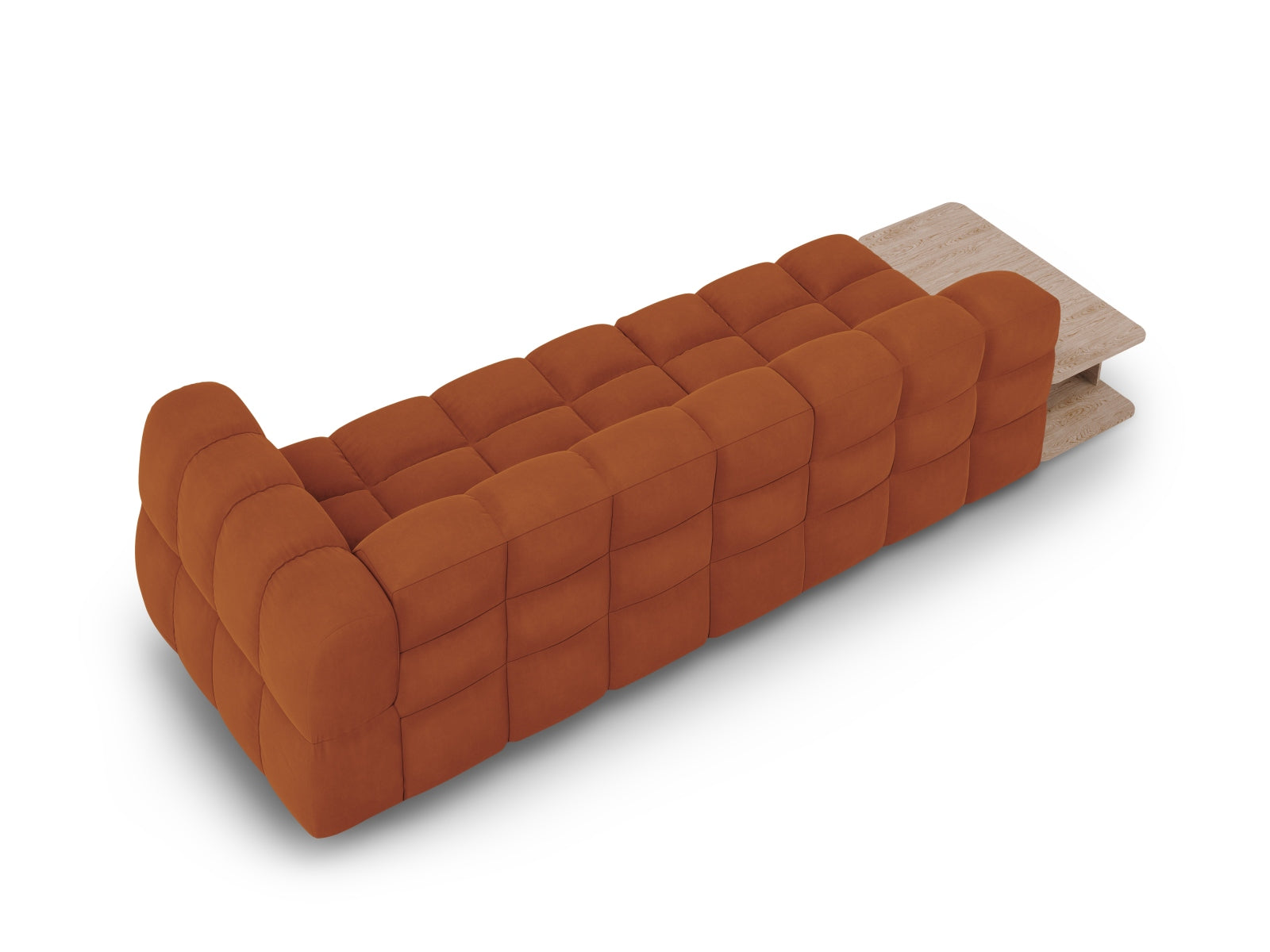 Elegantes modulares Sofa in hochwertigem Sky Velour, linksseitig, in stilvollem Terracotta, ideal für zeitgemäße Wohnräume.