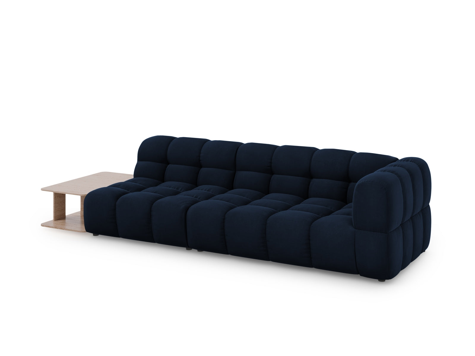 Elegantes Sky Velour Sofa in Royal Blue, linksseitig, 4-Sitzer, ideal für stilvolle Wohnräume, erhältlich bei KAQTU Design AG.