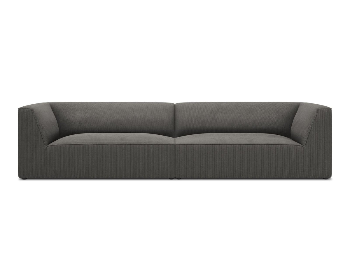 Beiges 4-Sitzer Sofa Siena mit strukturiertem Cordstoffbezug, Massivholzrahmen und schwarzen Kunststoffbeinen, moderne gerade Form.