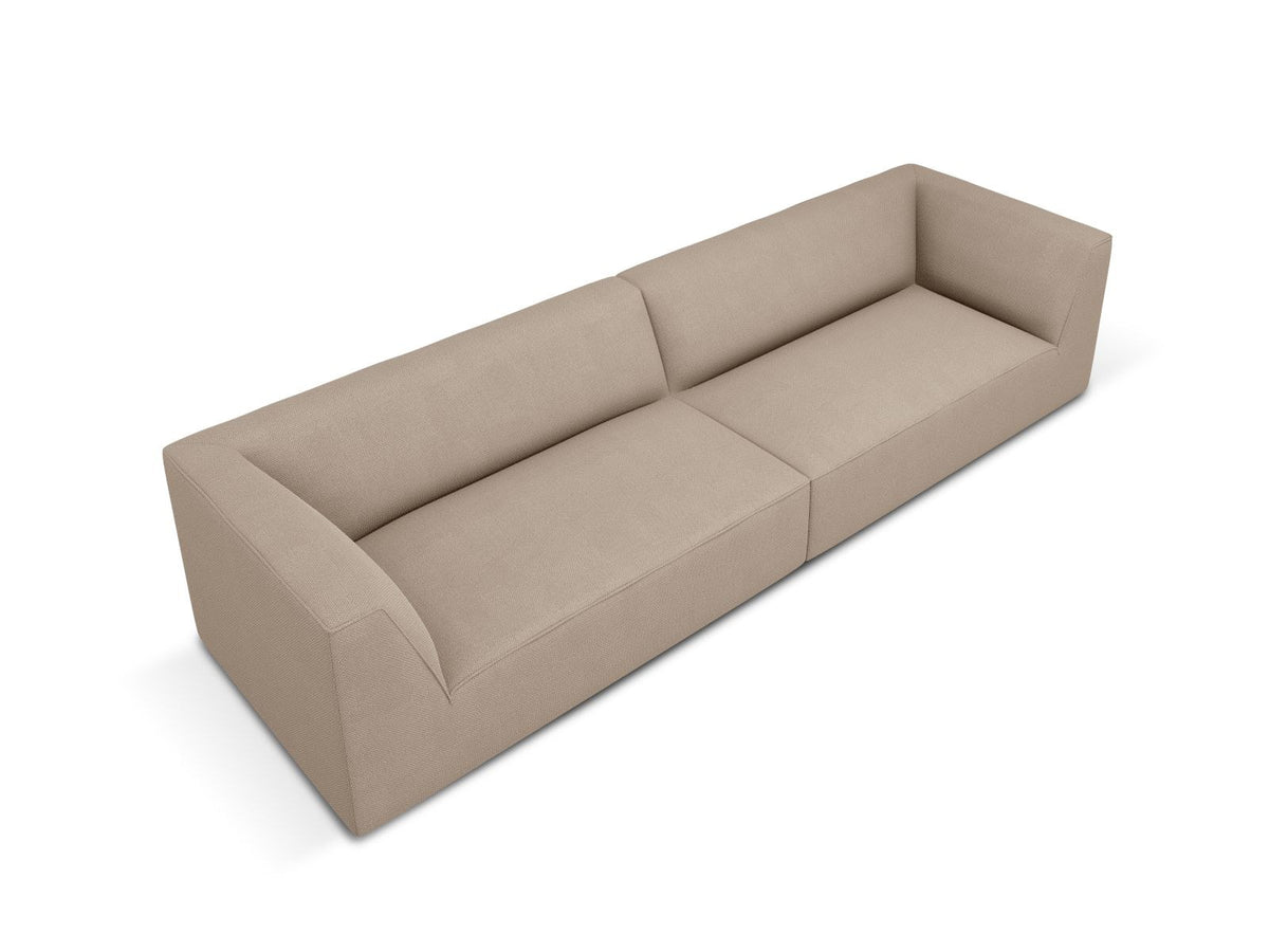 Beiges 4-Sitzer Sofa Siena mit strukturiertem Cordstoffbezug, Massivholzrahmen und schwarzen Kunststoffbeinen, moderne gerade Form.