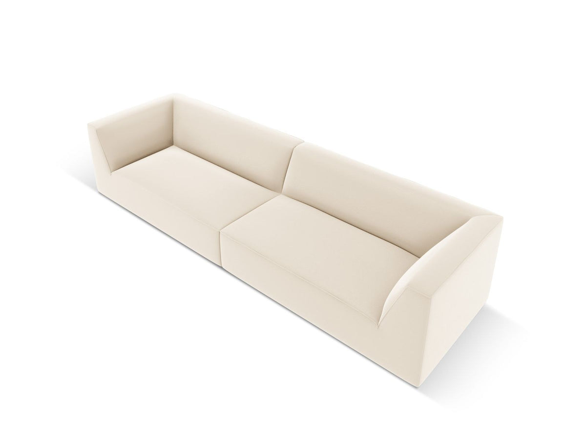Modulsofa Siena in Light Beige-Pacifico Kunstleder, 4-Sitzer mit schwarzen Kunststoffbeinen, Masse 302x93x69 cm.