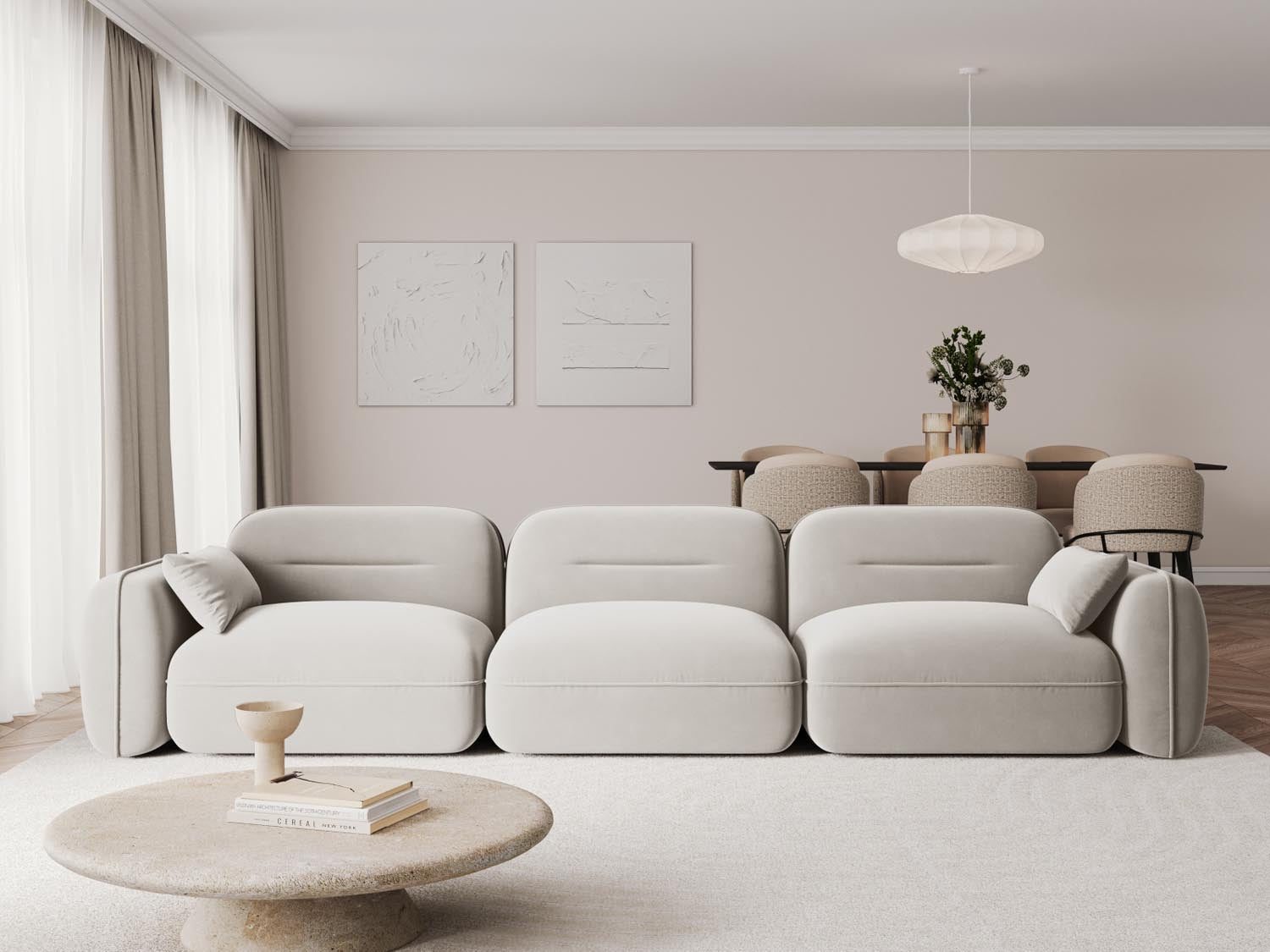 Sydney Velour Modular Sofa 4 Sitzer in Light Beige präsentiert im Onlineshop von KAQTU Design AG. 4er Sofa ist von Cosmopolitan Design