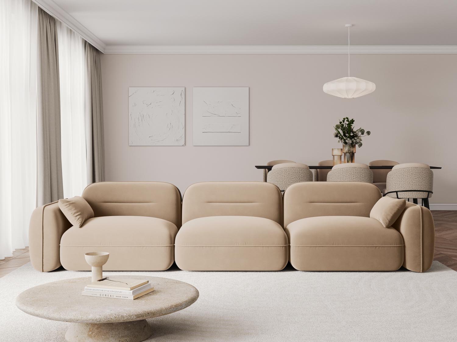 Sydney Velour Modular Sofa 4 Sitzer in Sand präsentiert im Onlineshop von KAQTU Design AG. 4er Sofa ist von Cosmopolitan Design