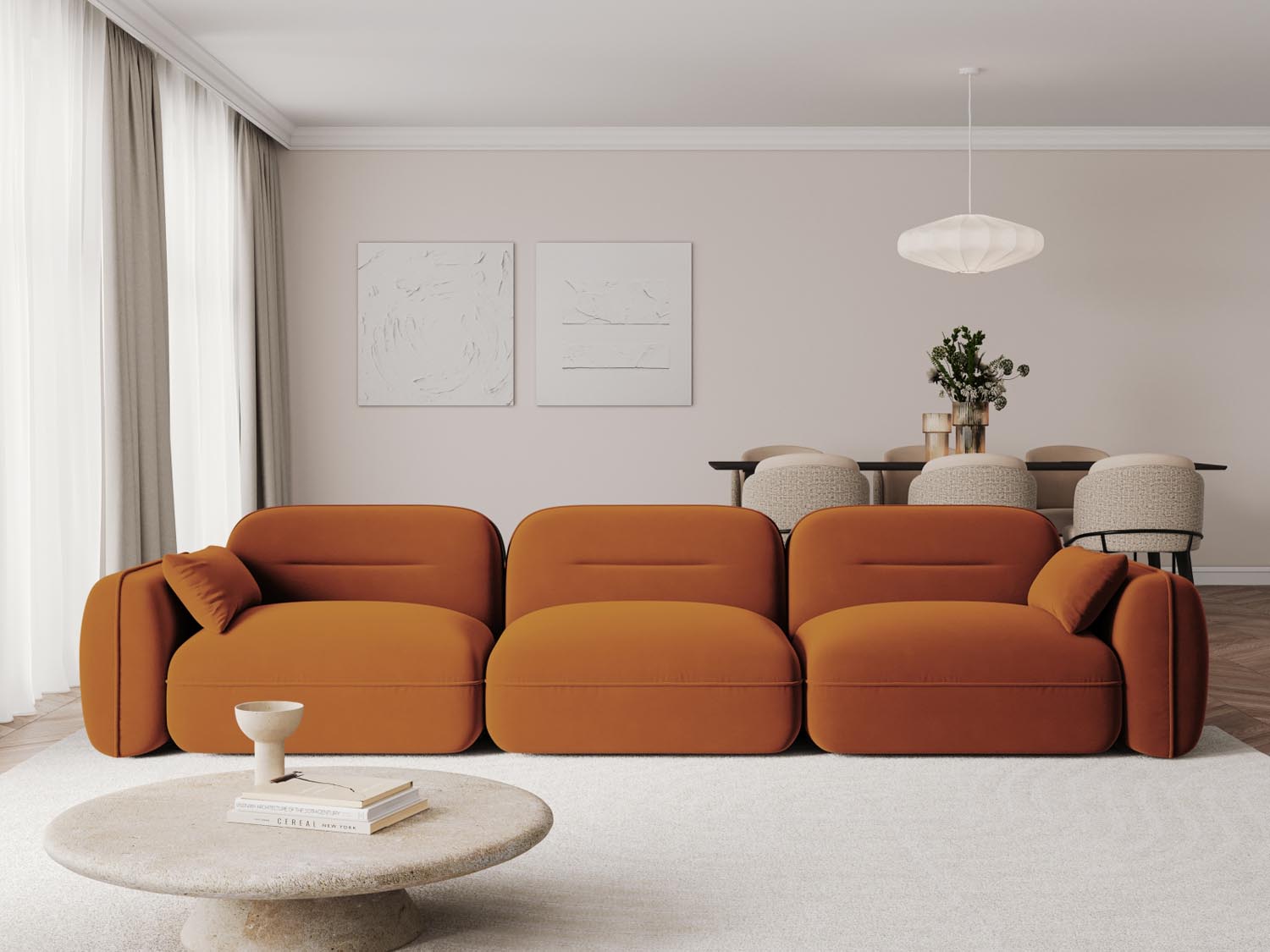 Sydney Velour Modular Sofa 4 Sitzer in Terracotta präsentiert im Onlineshop von KAQTU Design AG. 4er Sofa ist von Cosmopolitan Design