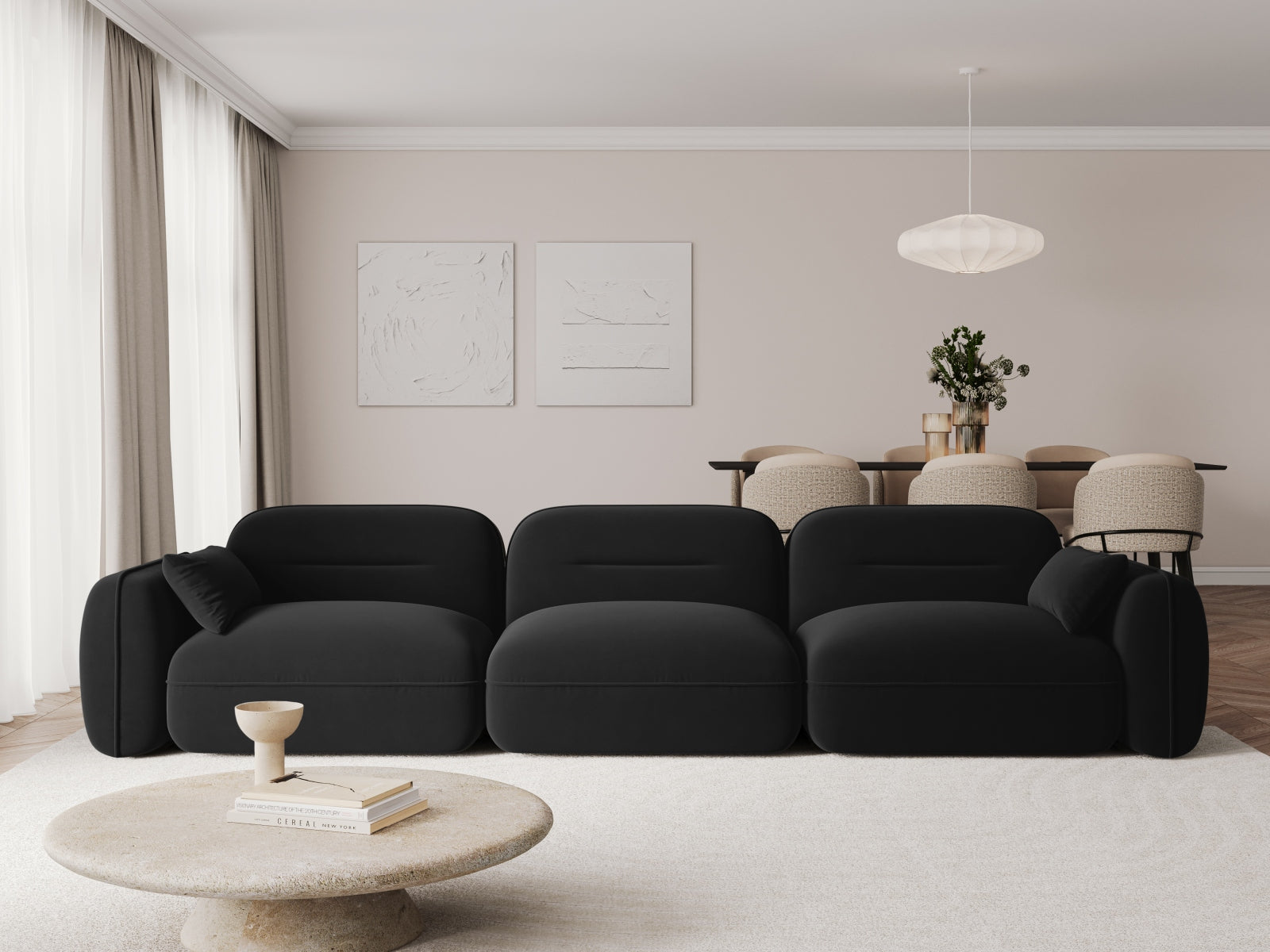 Sydney Velour Modular Sofa 4 Sitzer in Black präsentiert im Onlineshop von KAQTU Design AG. 4er Sofa ist von Cosmopolitan Design