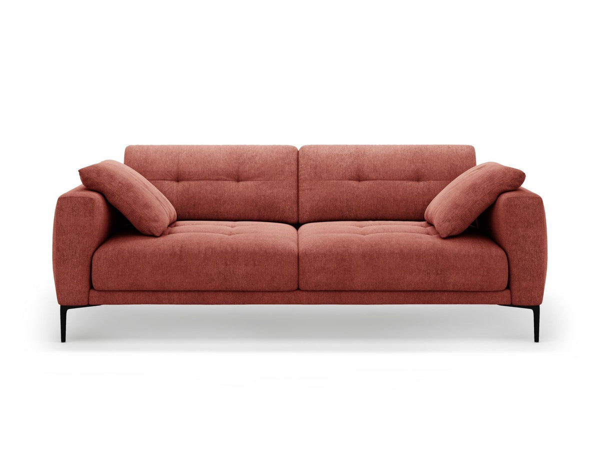 Lazio Sofa 4-Sitzer in Beige-Sorella mit Tweed-Stoffbezug, Massivholzrahmen und schwarzen Metallbeinen, Frontalansicht auf hellem Hintergrund.