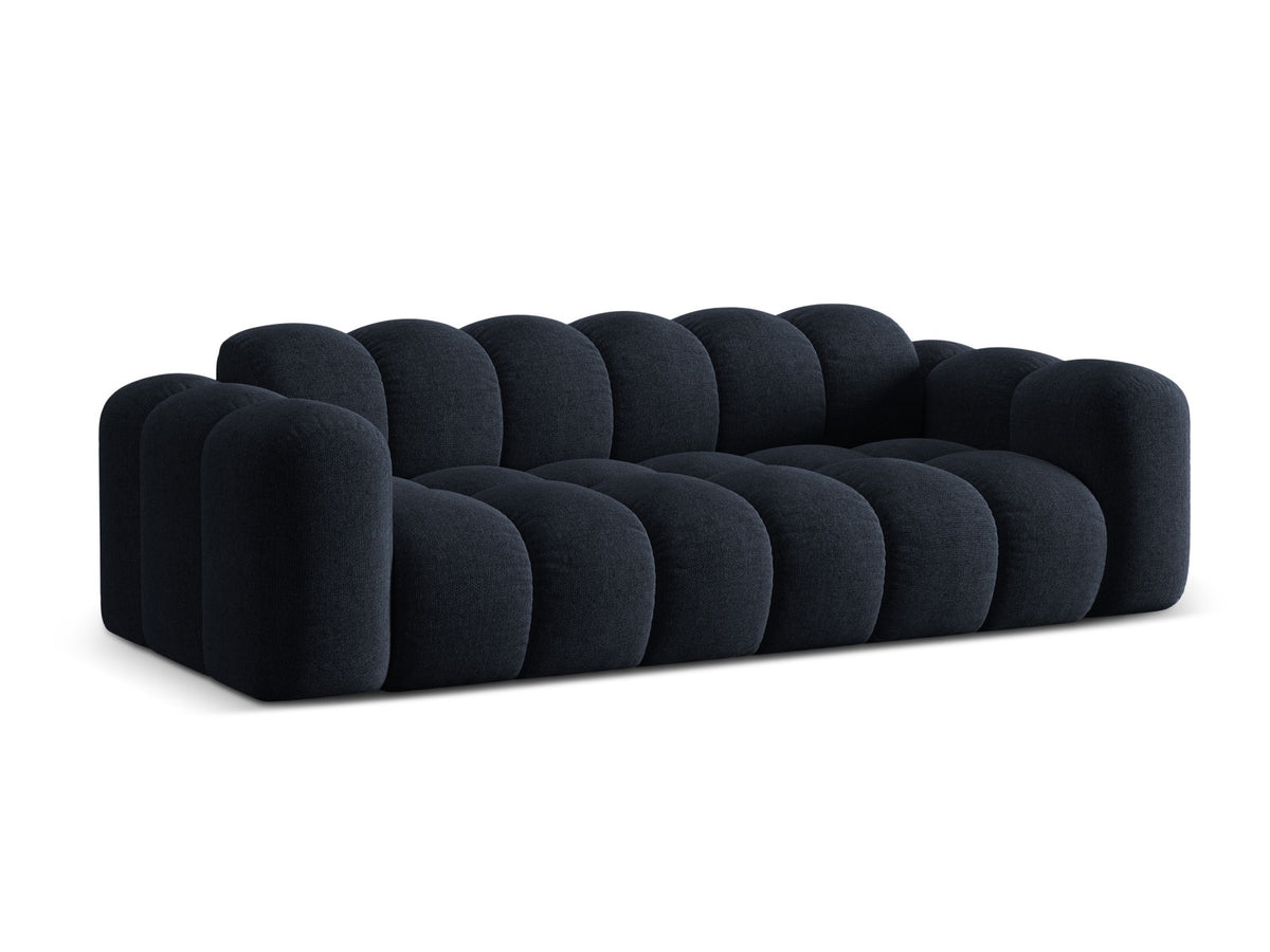 4er Sofa Treno mit gepolstertem Stoffbezug, niedriger Rückenlehne und schwarzen Beinen