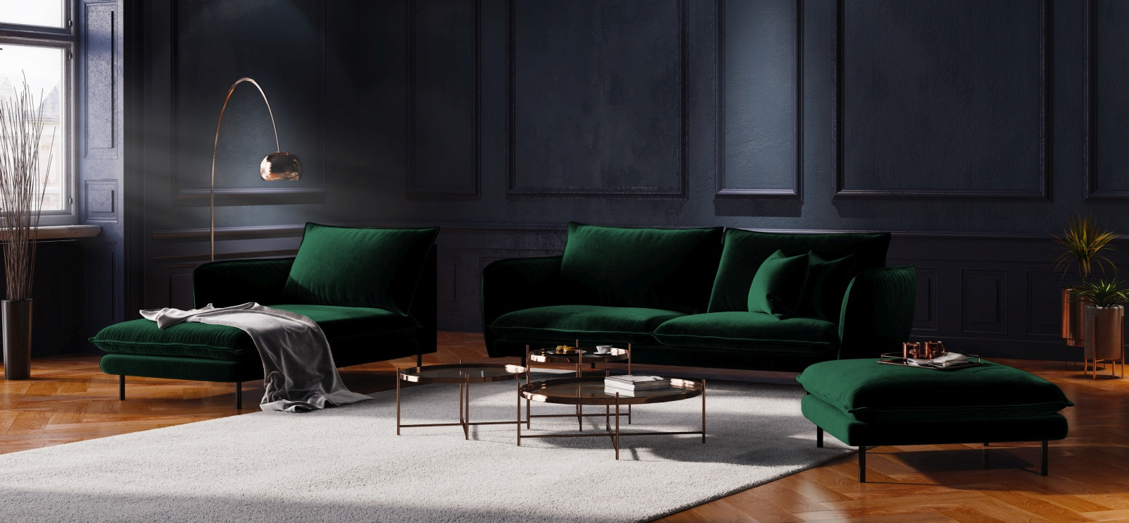 Elegantes 4-Sitzer Sofa in Velours, ideal für stilvolle Wohnzimmer. Hochwertige Verarbeitung, pflegeleicht und komfortabel. Entdecken Sie jetzt!