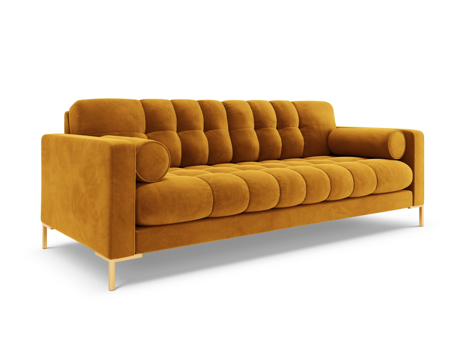 Elegantes 4-Sitzer Sofa Bali in strahlendem Gelb-Bluvel, ideal für einladende Wohnräume und entspannte Stunden mit Freunden.