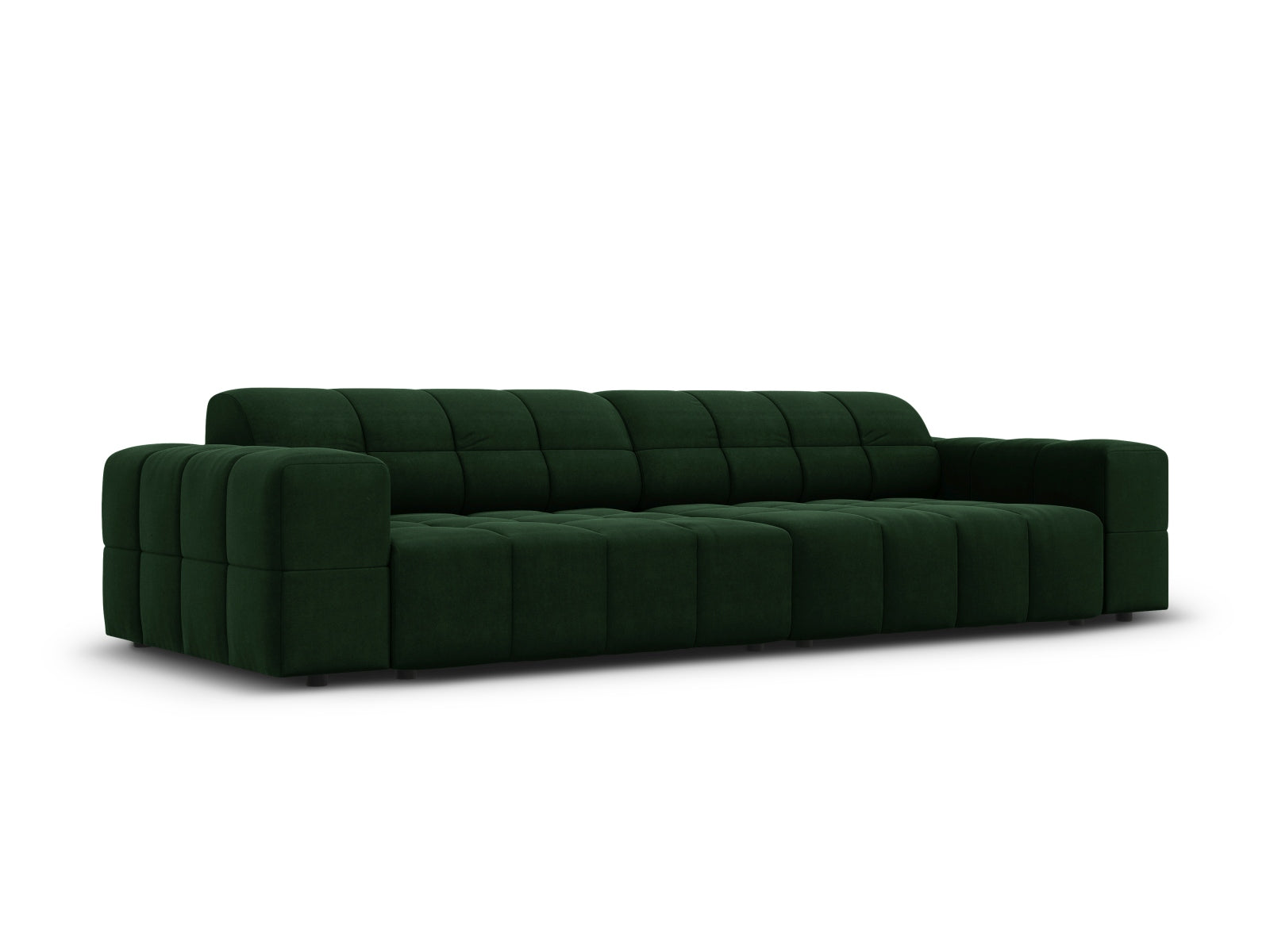 Elegantes Chicago Velour Sofa in Flaschengrün, 4-Sitzer mit modernem Design, ideal für stilvolle Wohnräume.