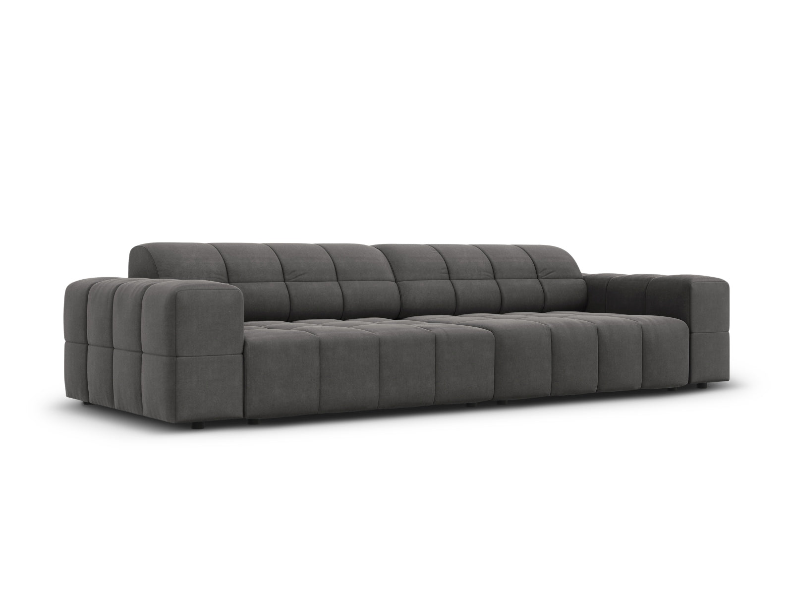 Elegantes Chicago Velour Sofa in Grau-Blau, 4-Sitzer mit modernem Design, ideal für stilvolle Wohnräume.