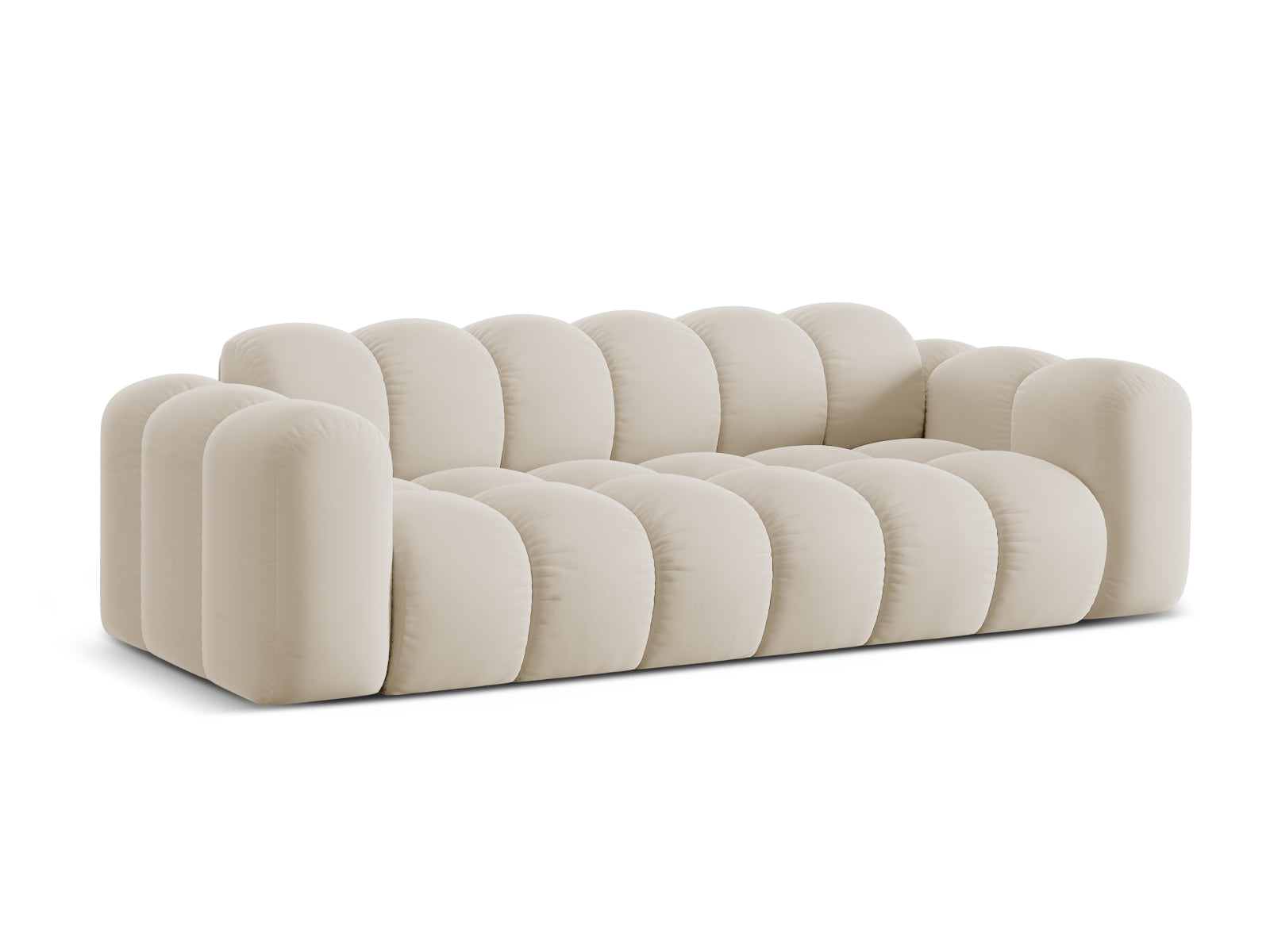 Elegantes 4-Sitzer Sofa Treno in stilvollem Dark Beige-Bluvel, ideal für moderne Wohnräume, erhältlich bei KAQTU Design AG.