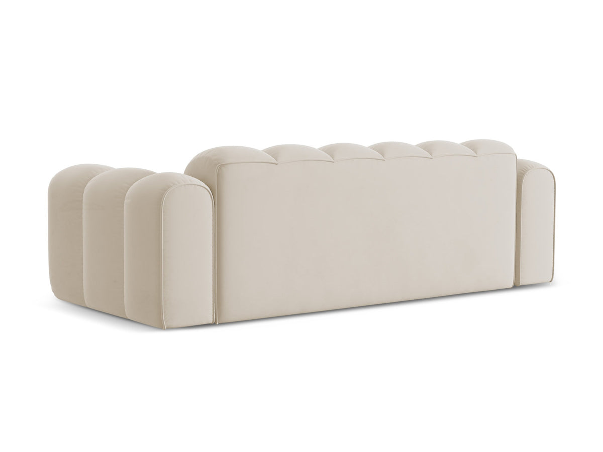 4er Sofa Treno mit gepolstertem Stoffbezug, niedriger Rückenlehne und schwarzen Beinen