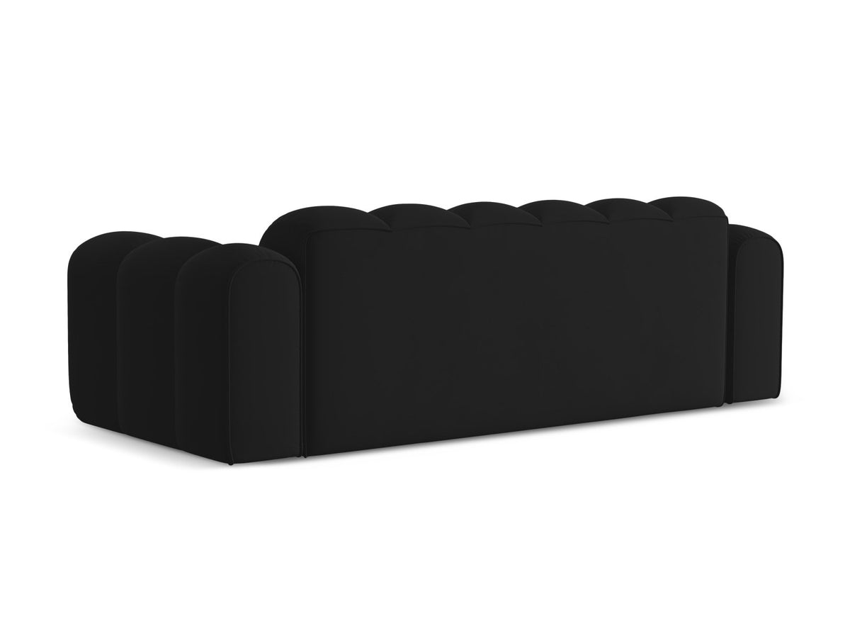 4er Sofa Treno mit gepolstertem Stoffbezug, niedriger Rückenlehne und schwarzen Beinen