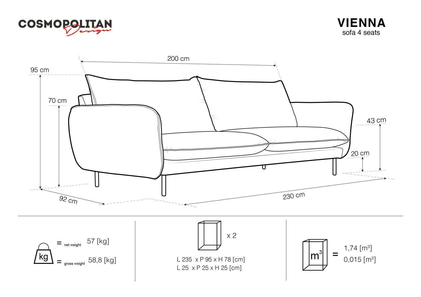 Modernes 4-Sitzer Sofa Vienna von Cosmopolitan Design in warmen Beige- und Goldnuancen, perfekt für einladende Wohnräume und entspannte Stunden.