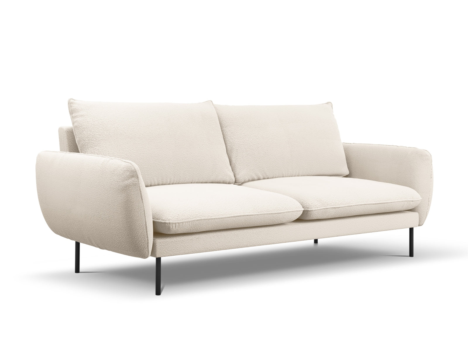 Stilvolles 4-Sitzer Boucle Sofa "Vienna" in Beige und Schwarz, perfekt für zeitgemäße Wohnkonzepte und gemütliche Zusammenkünfte.