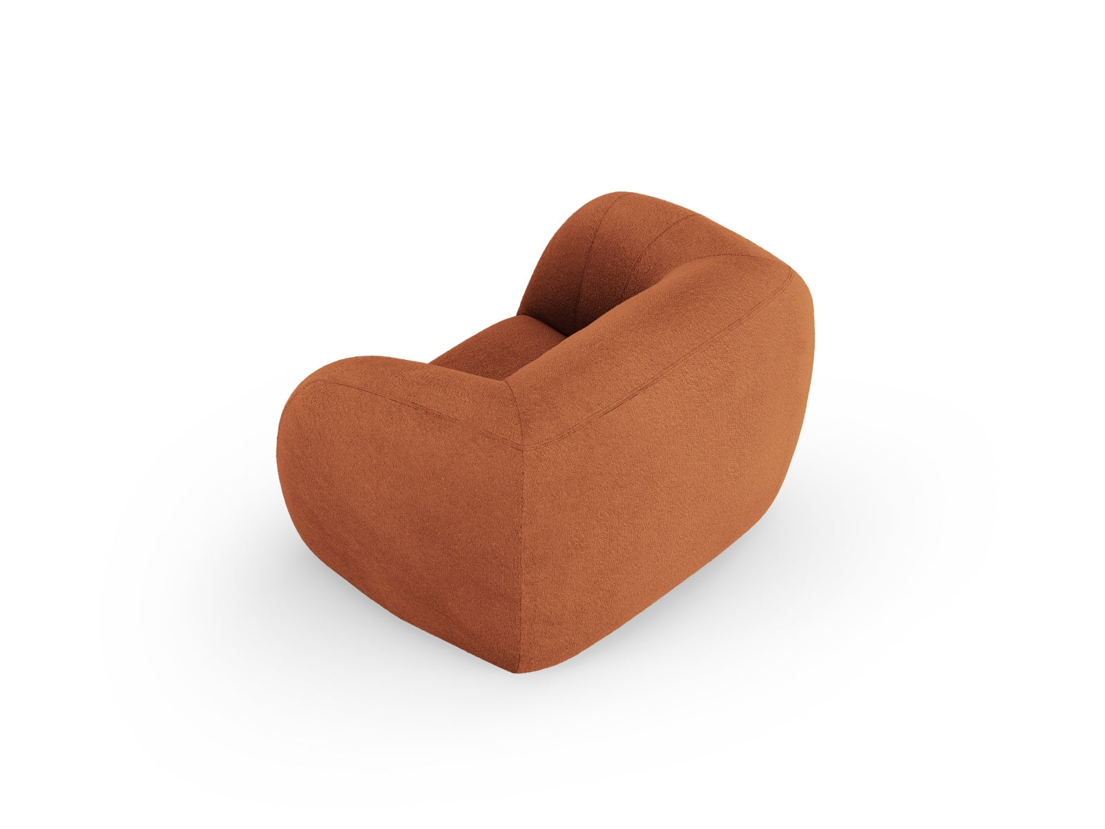 Eleganter Essen Boucle Armchair 1 Sitzer in warmem Terracotta, perfekt für einladende Wohnambiente und entspannende Momente.