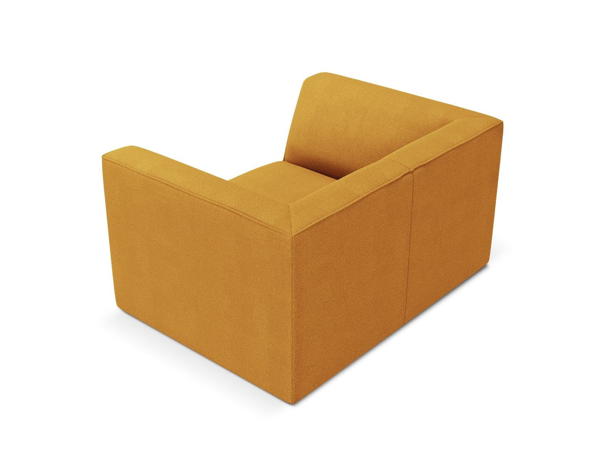 Sessel Siena 1-Sitzer von Cosmopolitan Design mit gelbem Ottawa-Stoffbezug, Massivholzrahmen und schwarzen Kunststoffbeinen aus Polypropylen.