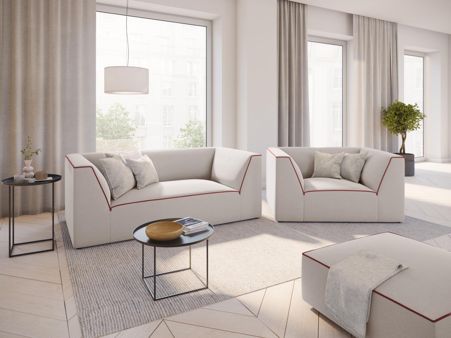 Oslo Sessel 1 Sitzer in Grey Beige Melange, Terracotta präsentiert im Onlineshop von KAQTU Design AG. Sessel ist von Cosmopolitan Design