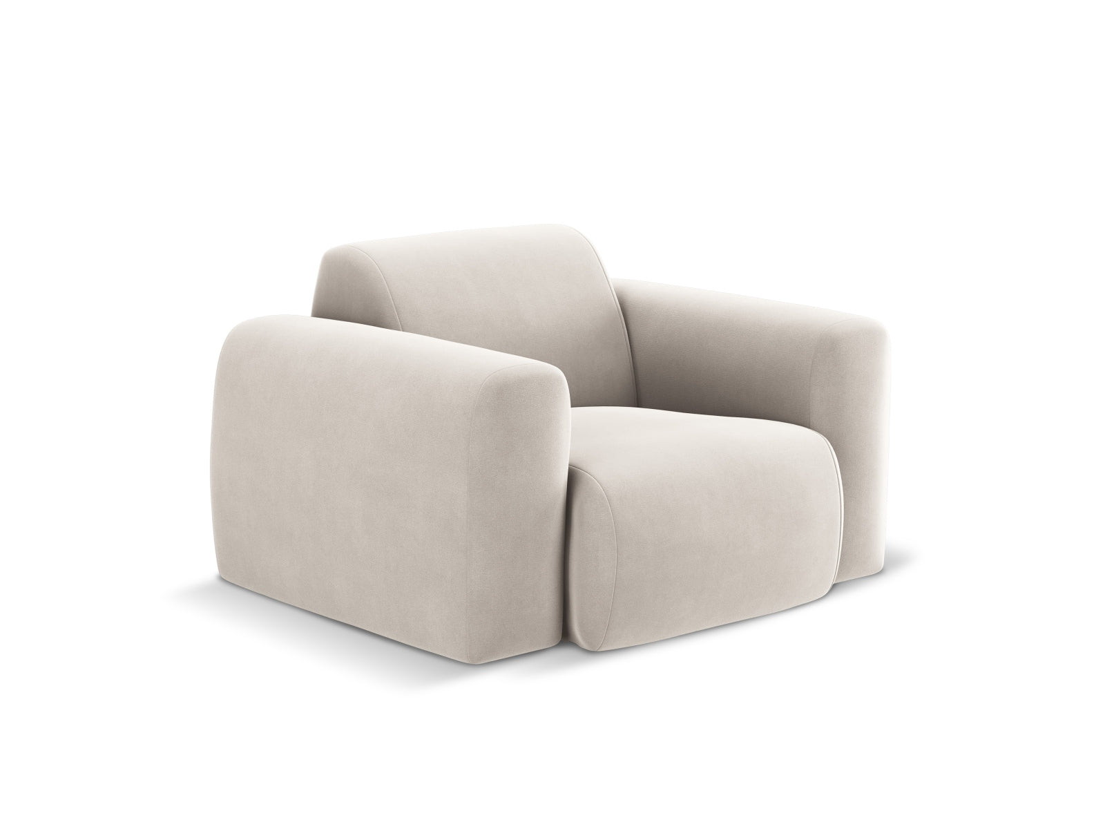 Moderner Nolio Velour Sessel in zartem Beige, perfekt für gemütliche Ecken. Hochwertiger Einzelsitz mit ansprechendem, zeitgemäßem Look.