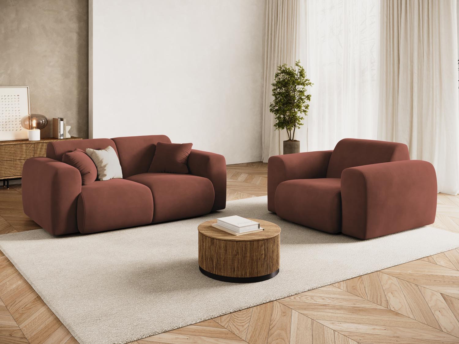 Eleganter Nolio Velour Sessel in Cuoio-Casino, 95 cm, ideal für stilvolle Wohnräume, präsentiert von Cosmopolitan Design.