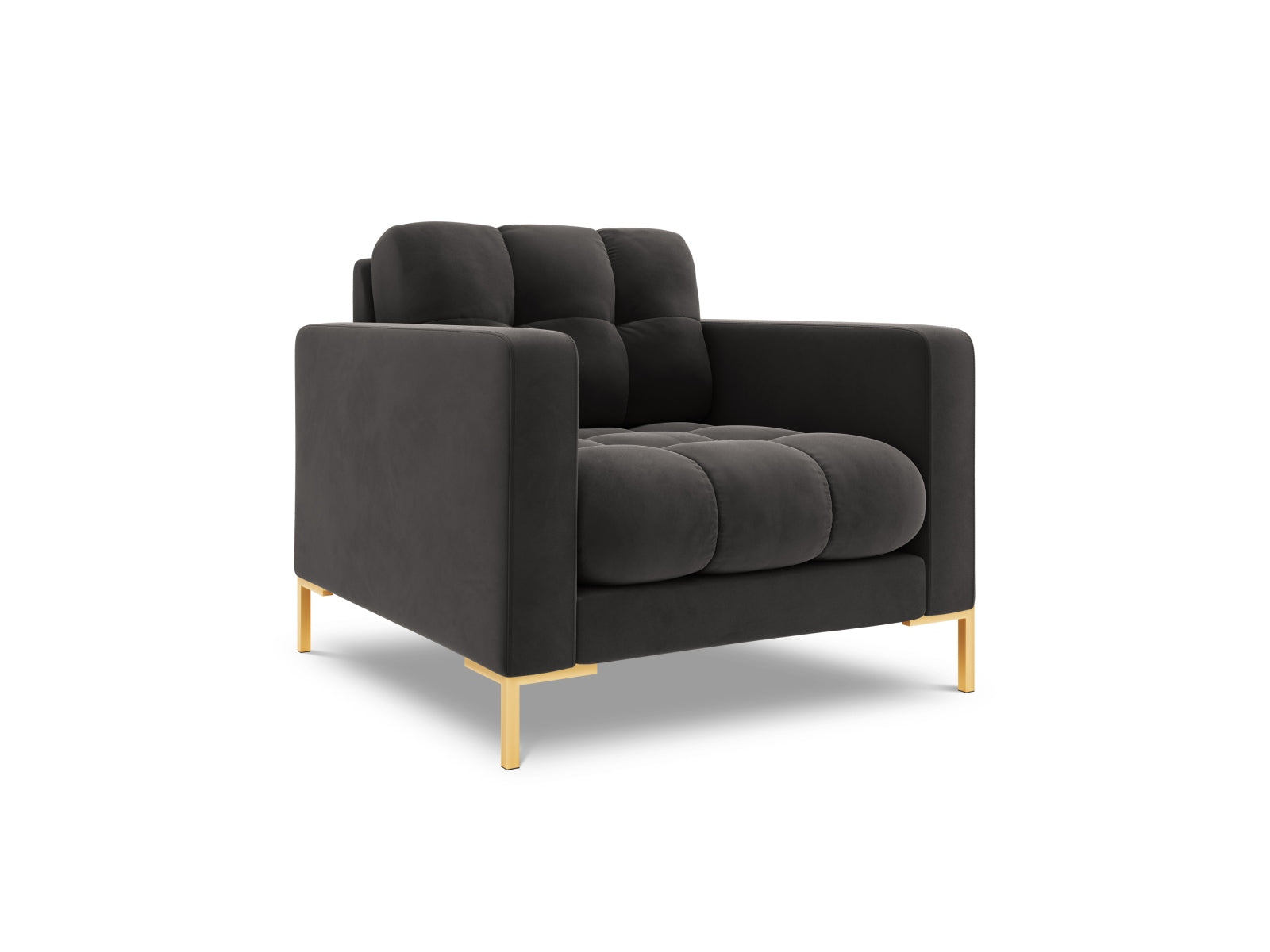 Eleganter 1-Sitzer Sessel Bali in zeitlosem Dunkelgrau, aus hochwertigem Bluvel-Stoff, ideal für stilvolle Einrichtungsideen.