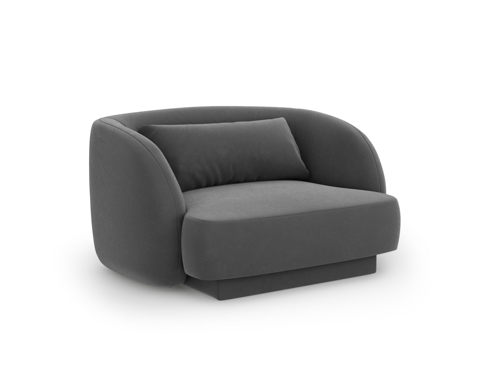 Moderner Tulum Velour Sessel in sanften Grau-Blau-Tönen, 90 cm, perfekt für gemütliche Ecken und stilvolle Akzente im Zuhause.
