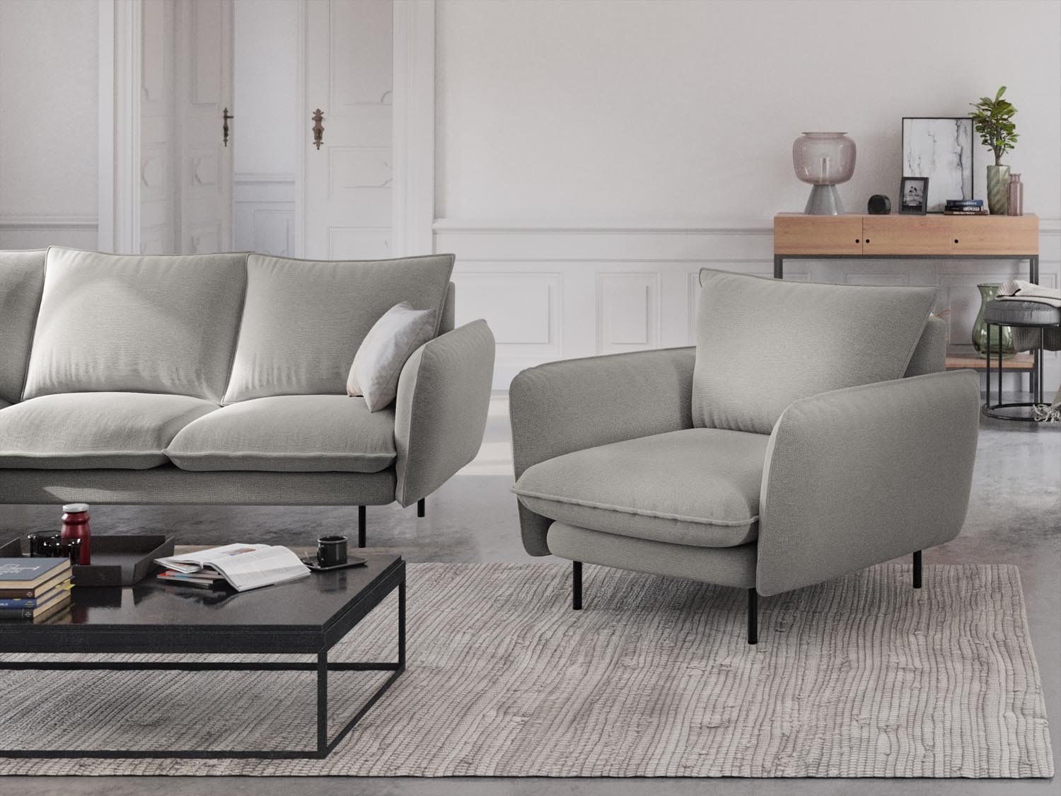 Eleganter Vienna Sessel 1 Sitz 94cm von Cosmopolitan Design in Light Grey/Schwarz. Ideal für stilvolle Wohnräume und höchsten Komfort.