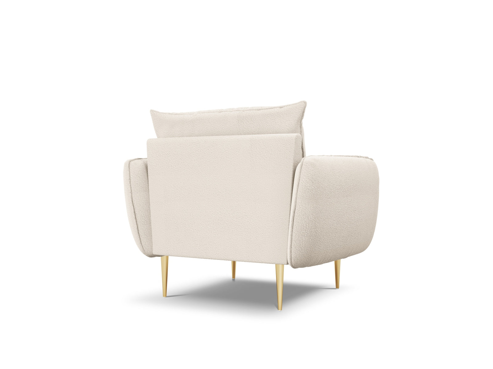 Stylischer Boucle Sessel in Beige mit goldenen Details, 94 cm Sitzfläche, perfekt für zeitgemäße Inneneinrichtungen.
